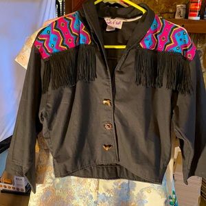 Western style blouse w/ tassels and vibrant colors